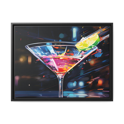Martini Glass Lined With Lime and a Colorful Drink All in a Watercolor Style Painting Framed Canvas Artwork