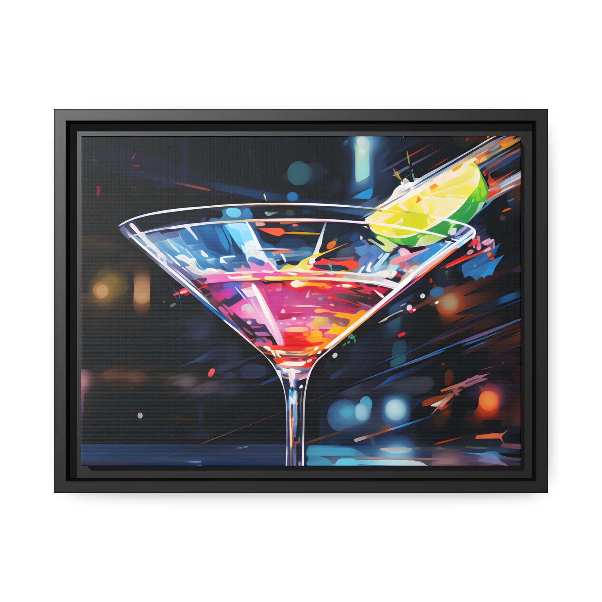 Martini Glass Lined With Lime and a Colorful Drink All in a Watercolor Style Painting Framed Canvas Artwork