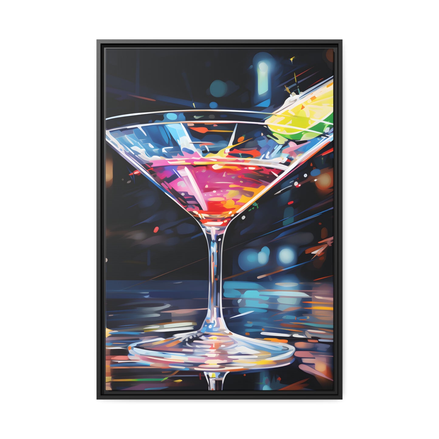 Martini Glass Lined With Lime and a Colorful Drink All in a Watercolor Style Painting Framed Canvas Artwork