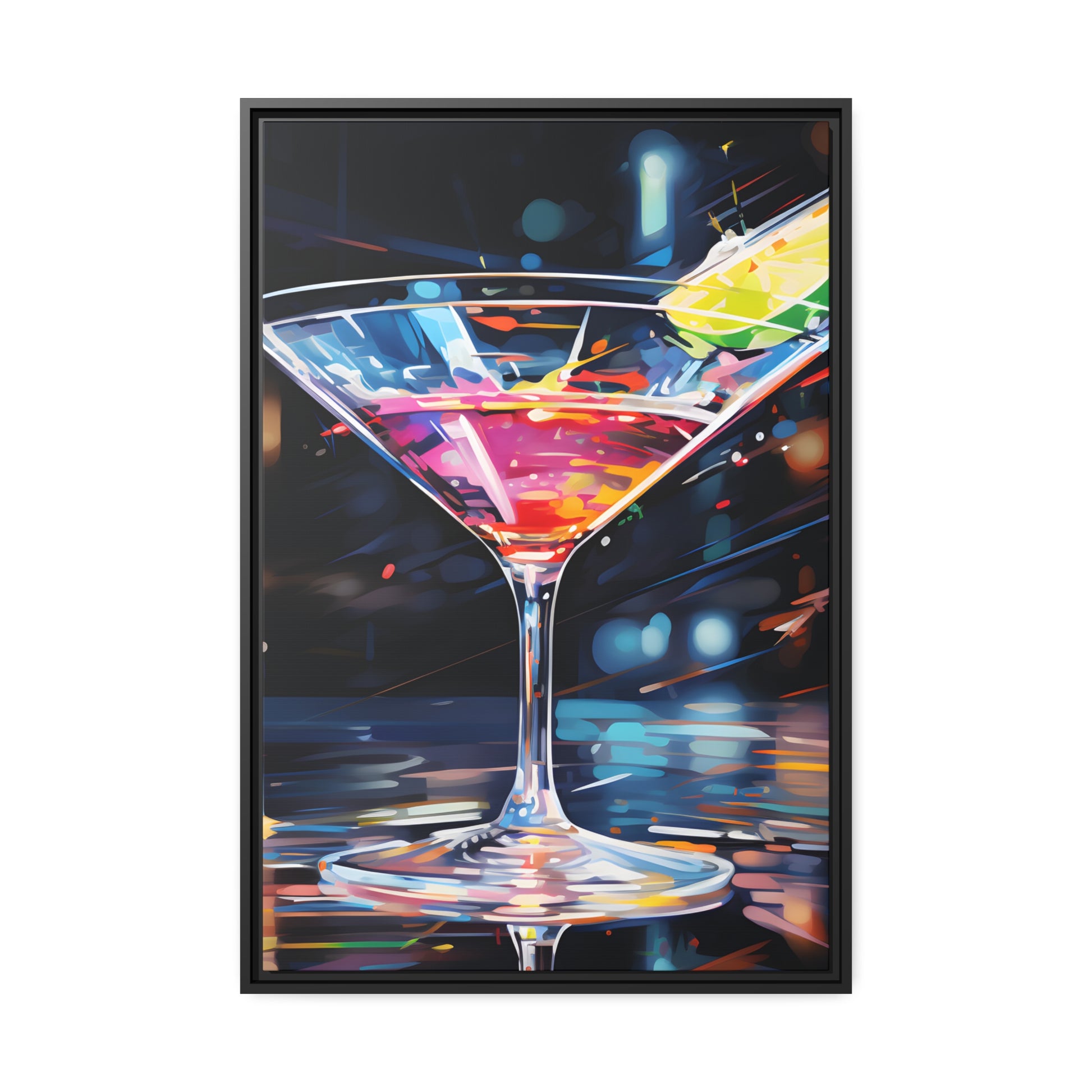 Martini Glass Lined With Lime and a Colorful Drink All in a Watercolor Style Painting Framed Canvas Artwork