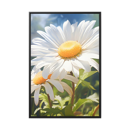 Framed Canvas Nature Inspired Artwork Stunning Sunlit Daisy Blooming Oil Painting Style