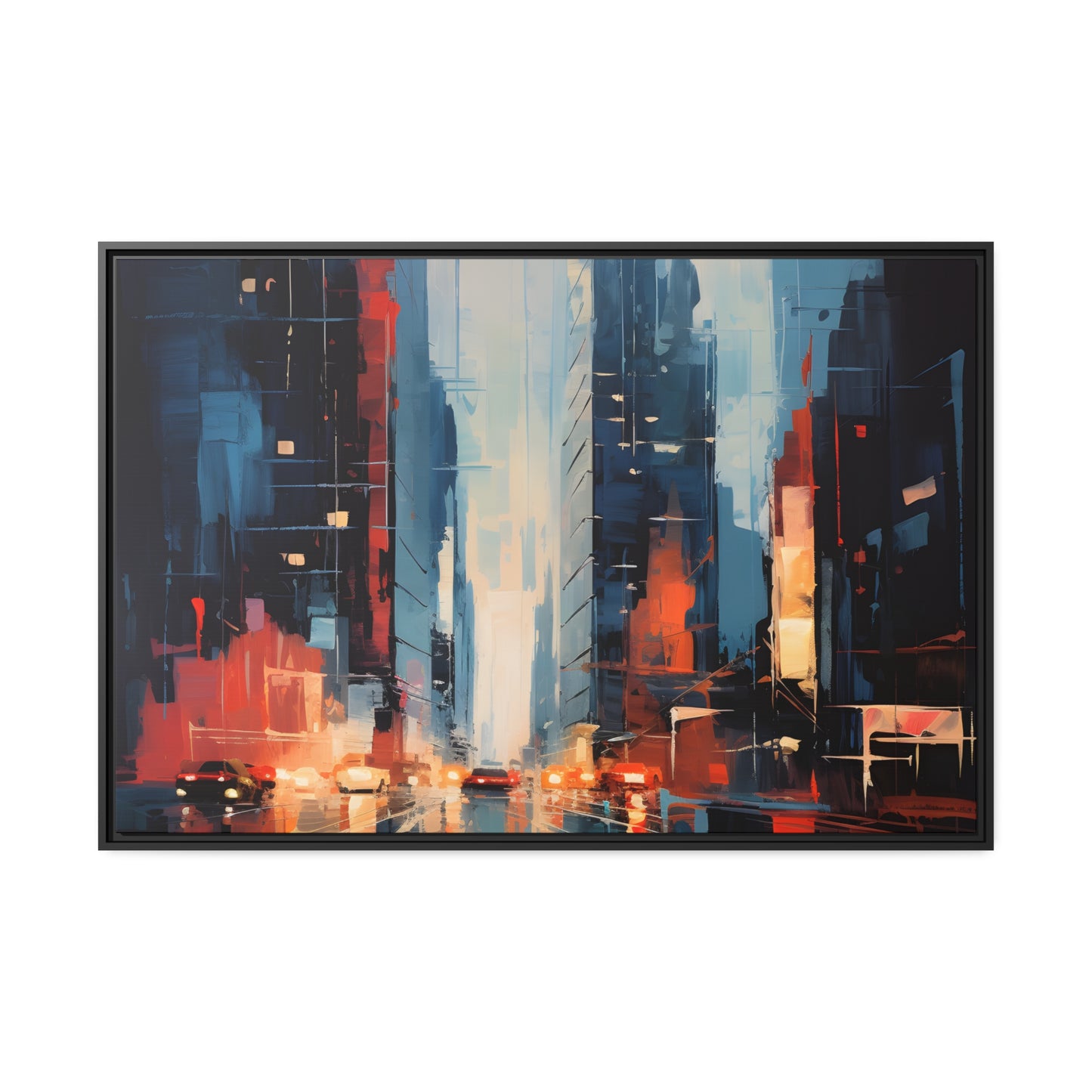Framed Canvas Abstract Urban Mystique Conversation Starter Floating Canvas Framed Art Busy City Streets 