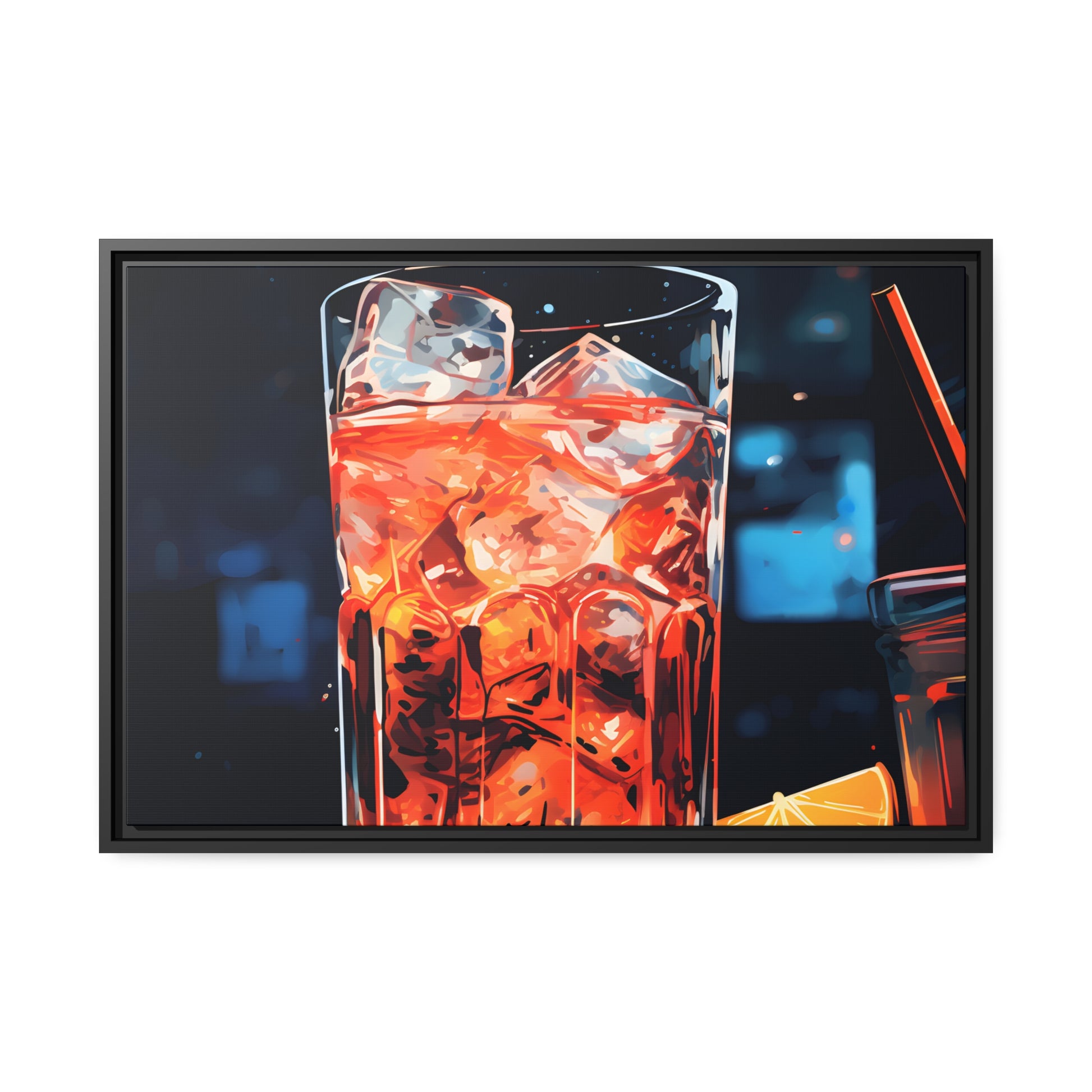 Framed Canvas artwork Bar/Night Life Art Framed Canvas Painting Alcohol Art Iced Drink Close Up