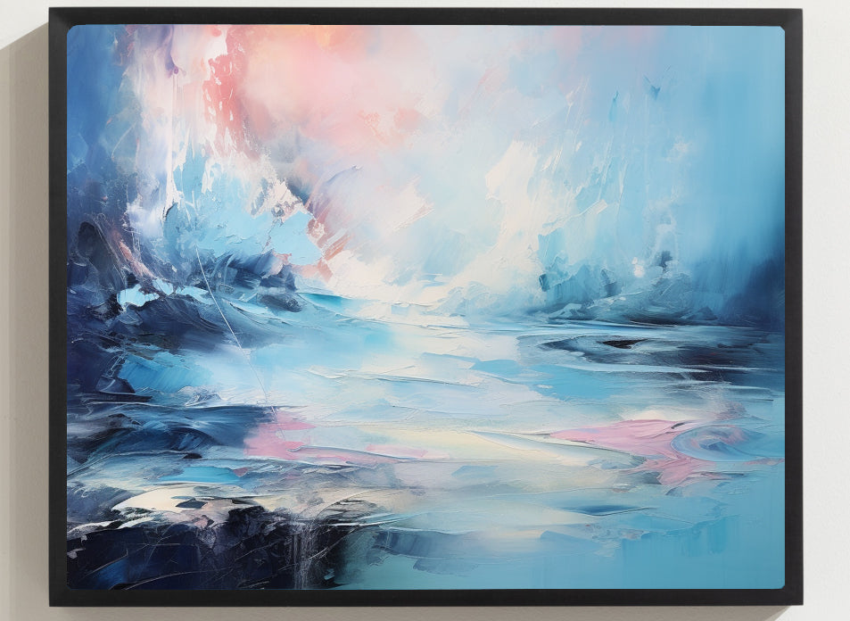 Framed Print Abstract Artwork Snowy Icy Winter Water Oil Painting Style Abstract Art Smooth Calming Colors Framed Poster Nature