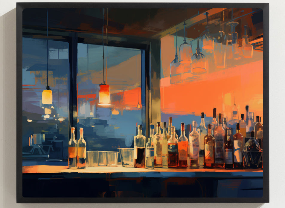 Framed Print Artwork Alcohol Bar Night Life Party Drinking Club Drink Bottles Wine Champagne Lifestyle Framed Poster
