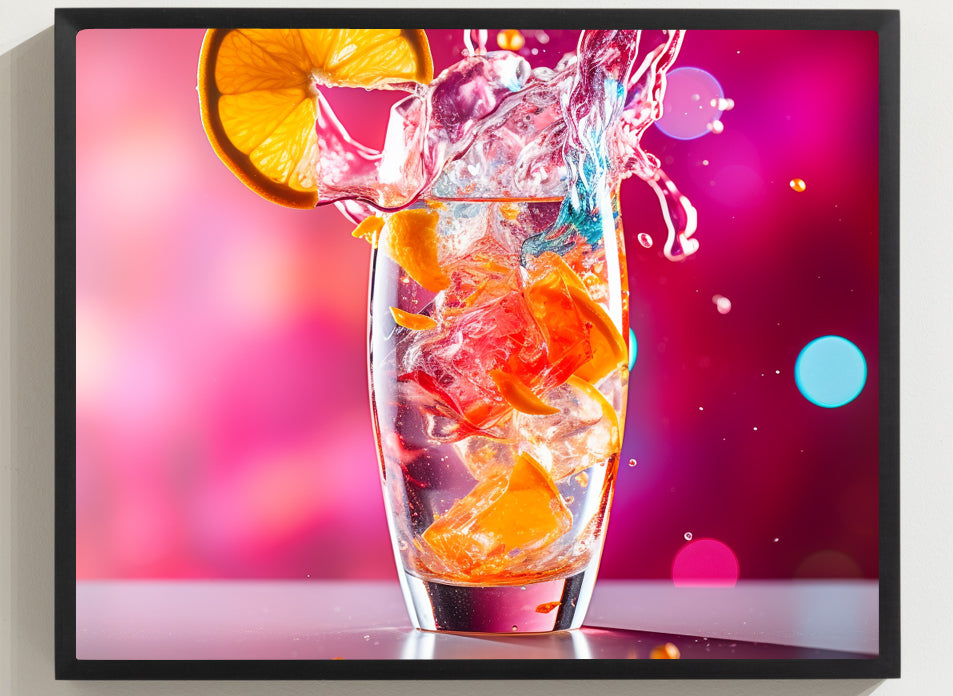 Bright Vibrant Pink Background Supporting a Clear Refreshing Drink With A Slice Of Lemon