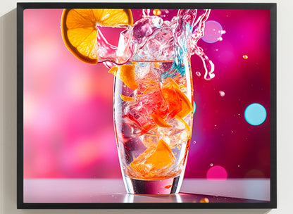 Bright Vibrant Pink Background Supporting a Clear Refreshing Drink With A Slice Of Lemon
