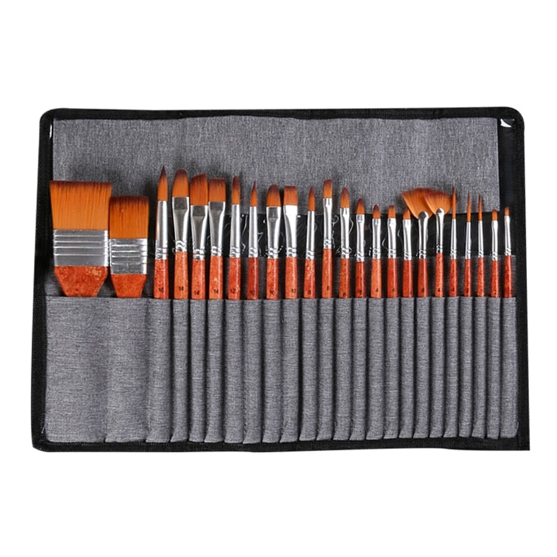 24x Acrylic Paint Brush & Scraper Kit With Carry Bag