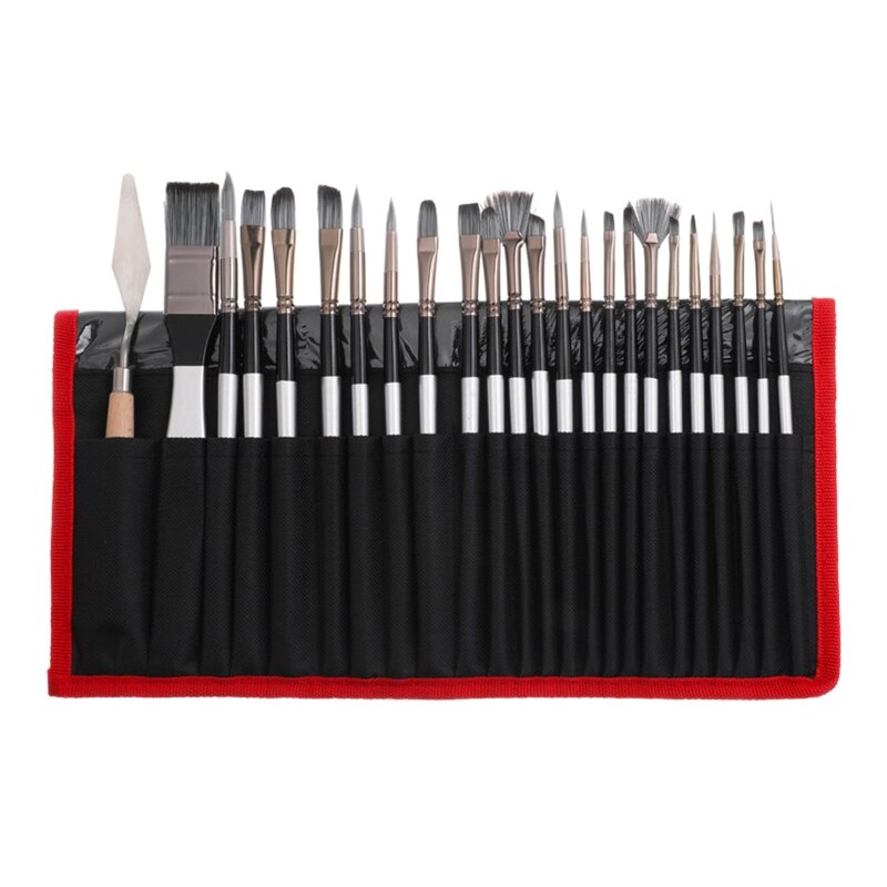 24x Acrylic Paint Brush & Scraper Kit With Carry Bag