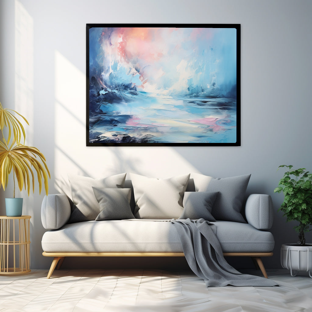 Framed Print Abstract Artwork Snowy Icy Winter Water Oil Painting Style Abstract Art Smooth Calming Colors Framed Poster Nature