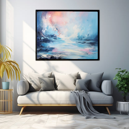 Framed Print Abstract Artwork Snowy Icy Winter Water Oil Painting Style Abstract Art Smooth Calming Colors Framed Poster Nature