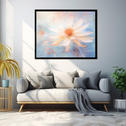 Framed Print Watercolor Style Soft White Daisy Flower Light Blue Background Soothing & Overall Calming Feel Painted Nature Art Plants Flowers Garden Framed Poster