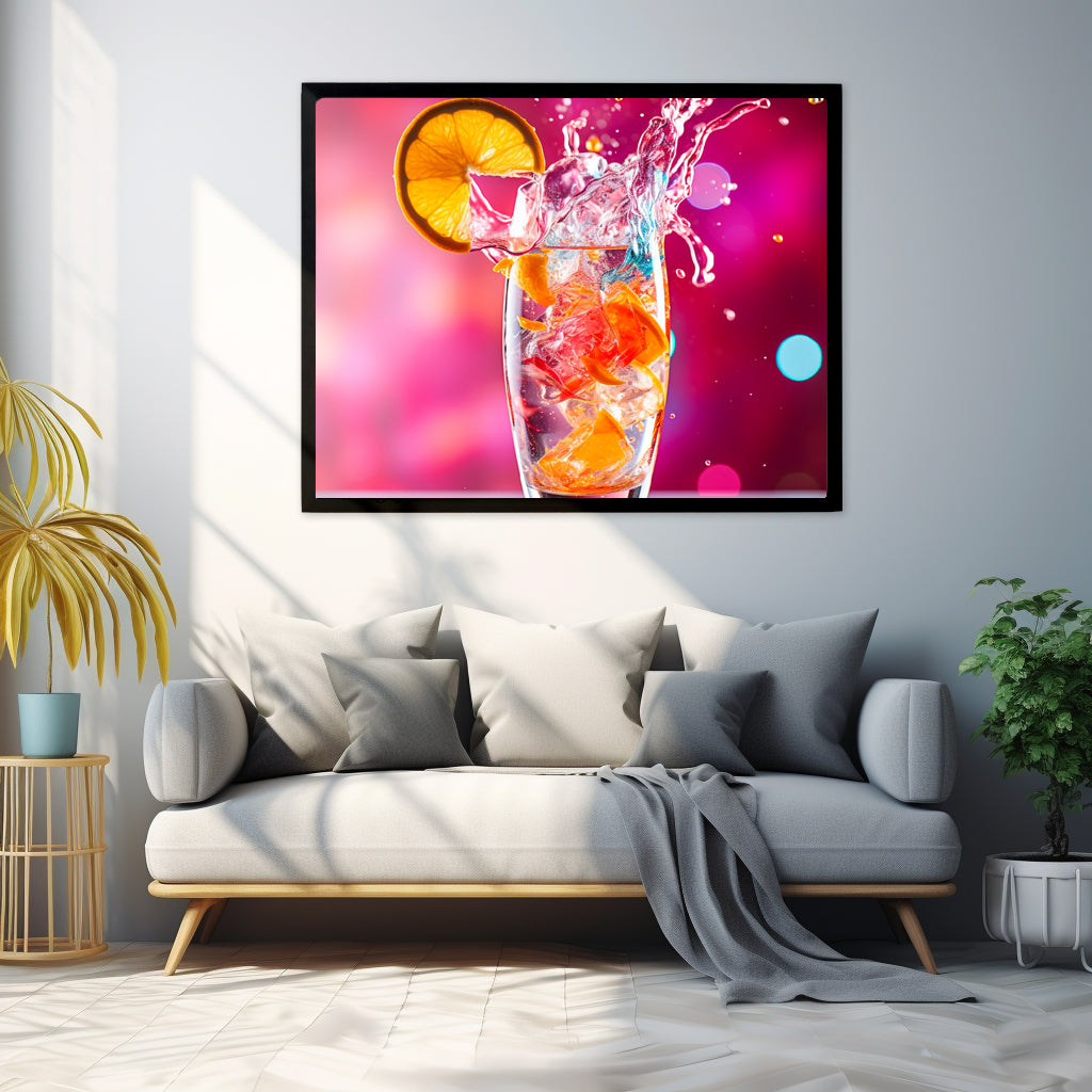 Bright Vibrant Pink Background Supporting a Clear Refreshing Drink With A Slice Of Lemon