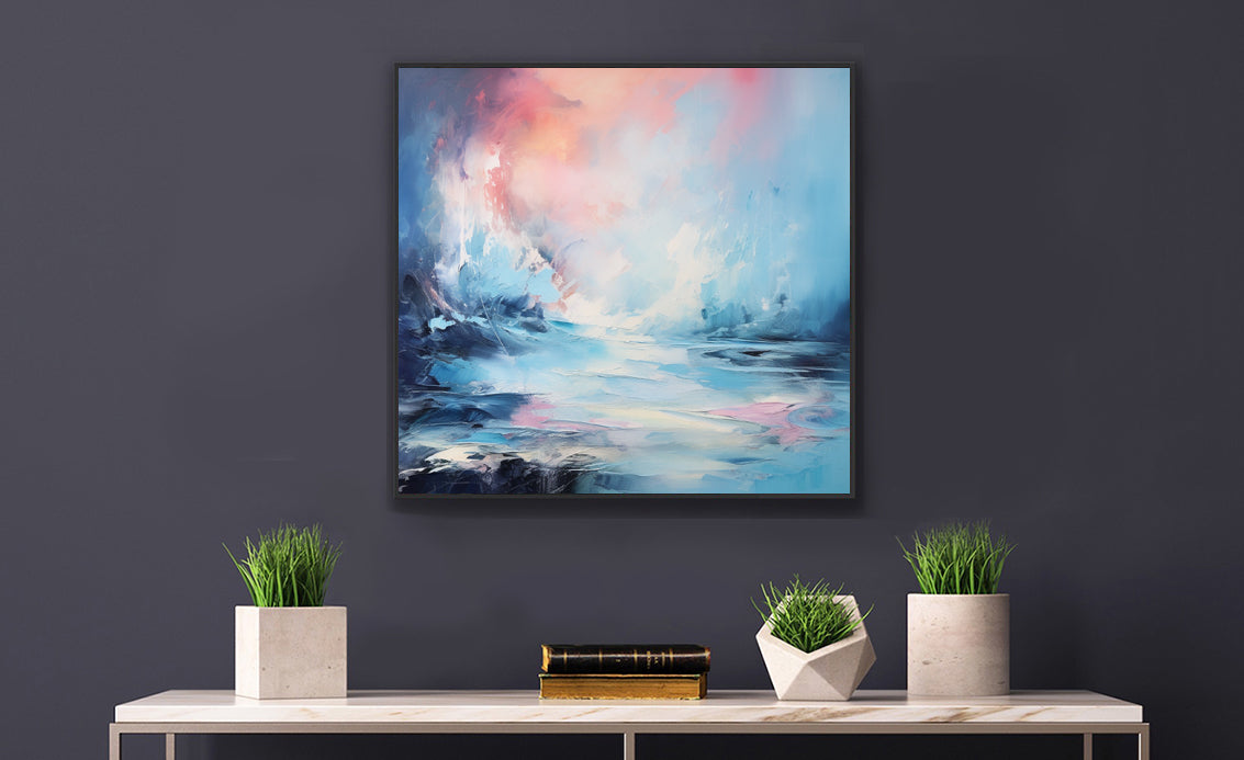 Framed Print Abstract Artwork Snowy Icy Winter Water Oil Painting Style Abstract Art Smooth Calming Colors Framed Poster Nature