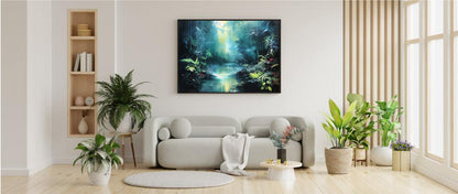 Framed Print Abstract Artwork Dense Misty Jungle And Stream Of Water Truly A Mesmerising Unworldly Scene Oil Painting Style Abstract Art Natural Conversation Starter Framed Poster Nature