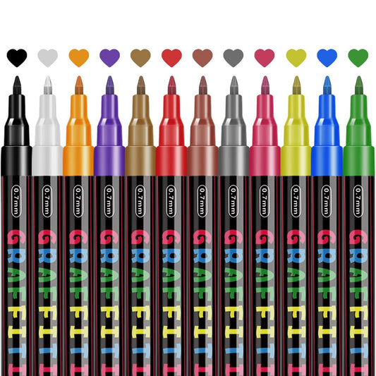 Premium Acrylic Paint Marker 0.7mm Fine Point and 2.0mm Middle Tip Acrylic Paint Pen Marker