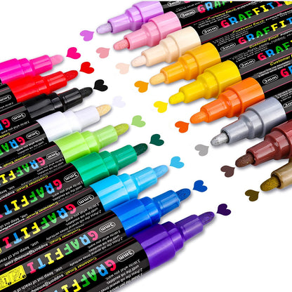 Premium Acrylic Paint Marker 0.7mm Fine Point and 2.0mm Middle Tip Acrylic Paint Pen Marker