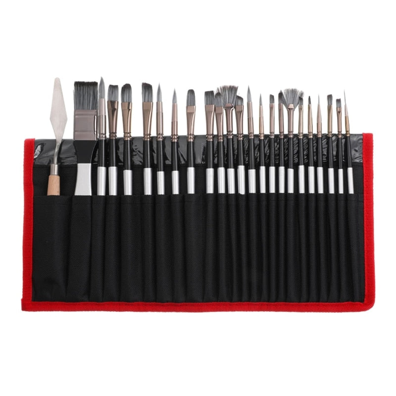 24x Acrylic Paint Brush & Scraper Kit With Carry Bag