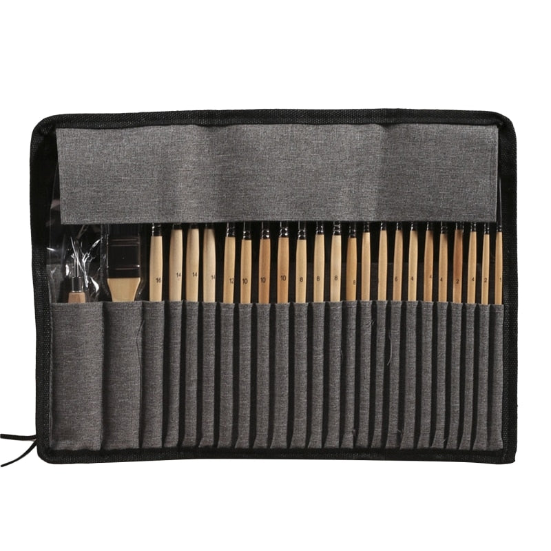 24x Acrylic Paint Brush & Scraper Kit With Carry Bag