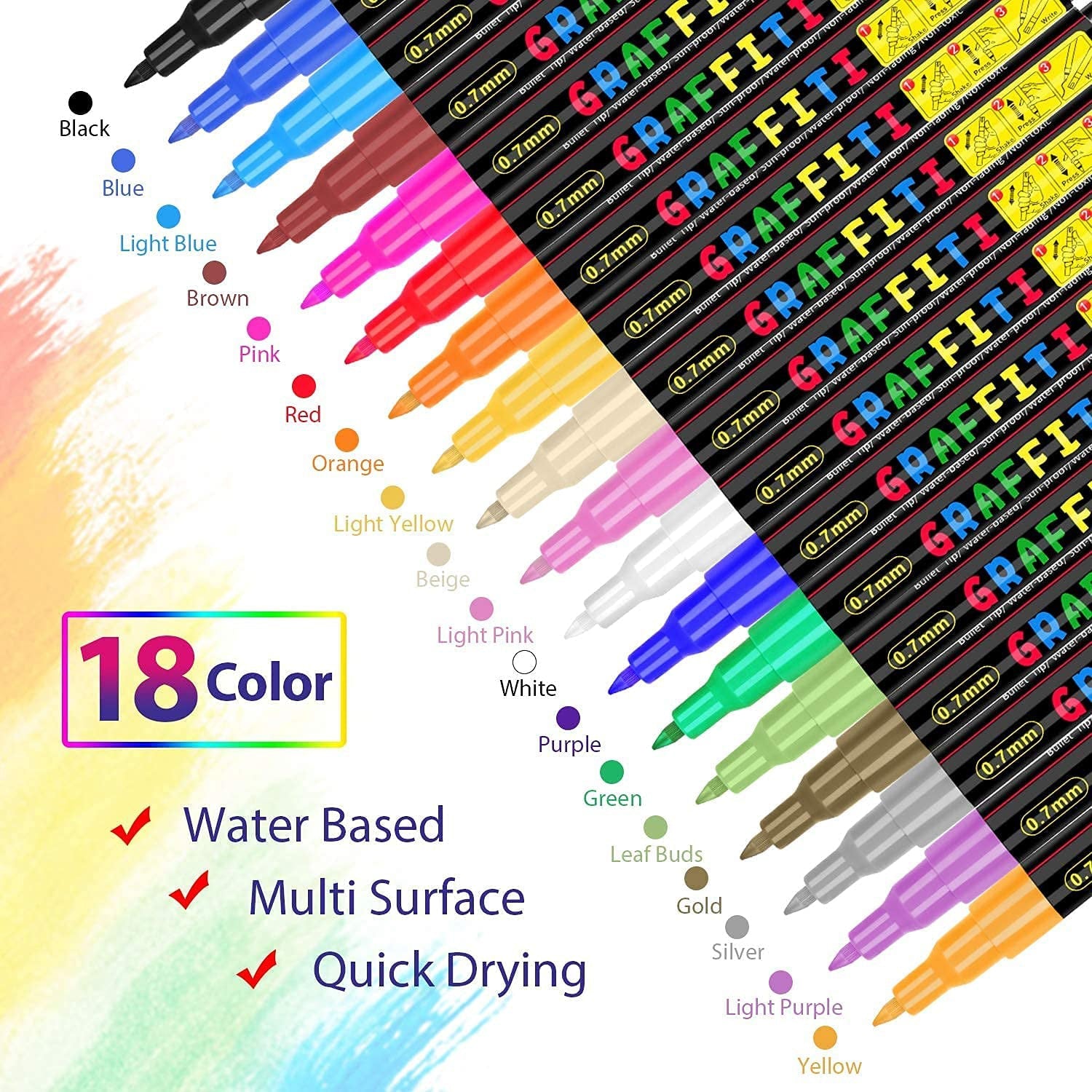 Premium Acrylic Paint Marker 0.7mm Fine Point and 2.0mm Middle Tip Acrylic Paint Pen Marker