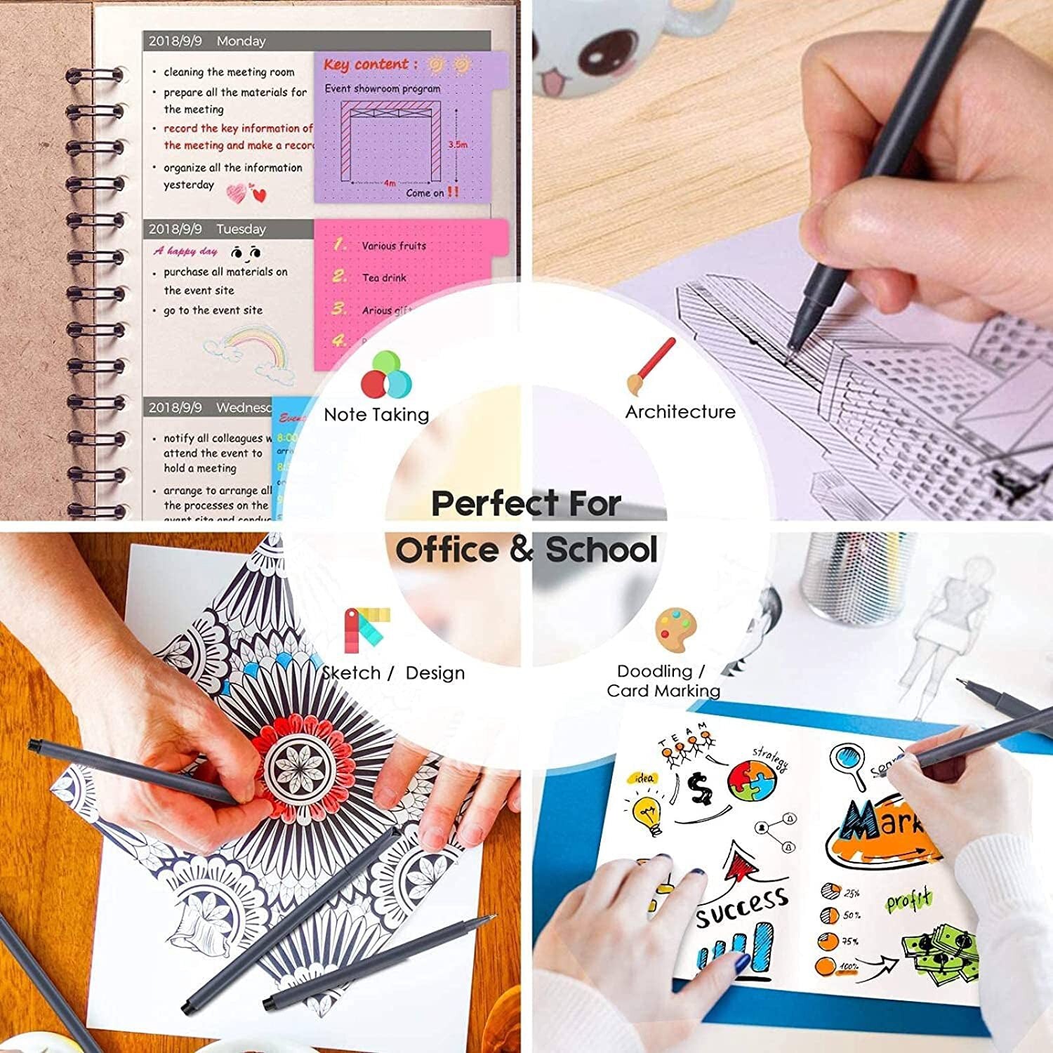 Fine Point Colored Pens, 12-100 Colors Water Based Non Toxic 