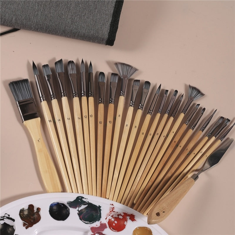 24x Acrylic Paint Brush & Scraper Kit With Carry Bag