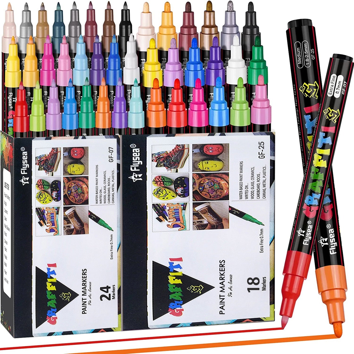 Premium Acrylic Paint Marker 0.7mm Fine Point and 2.0mm Middle Tip Acrylic Paint Pen Marker
