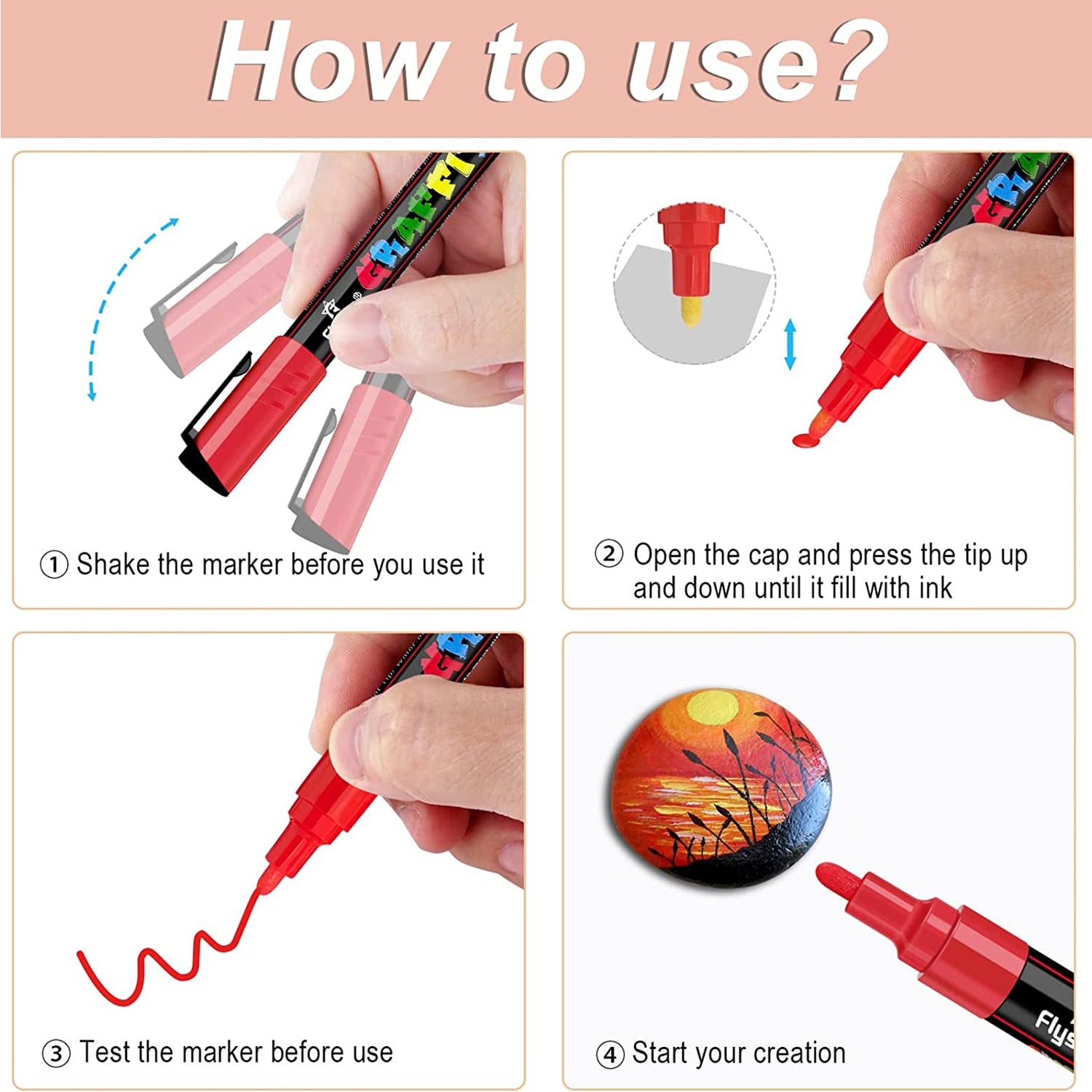 Premium Acrylic Paint Marker 0.7mm Fine Point and 2.0mm Middle Tip Acrylic Paint Pen Marker