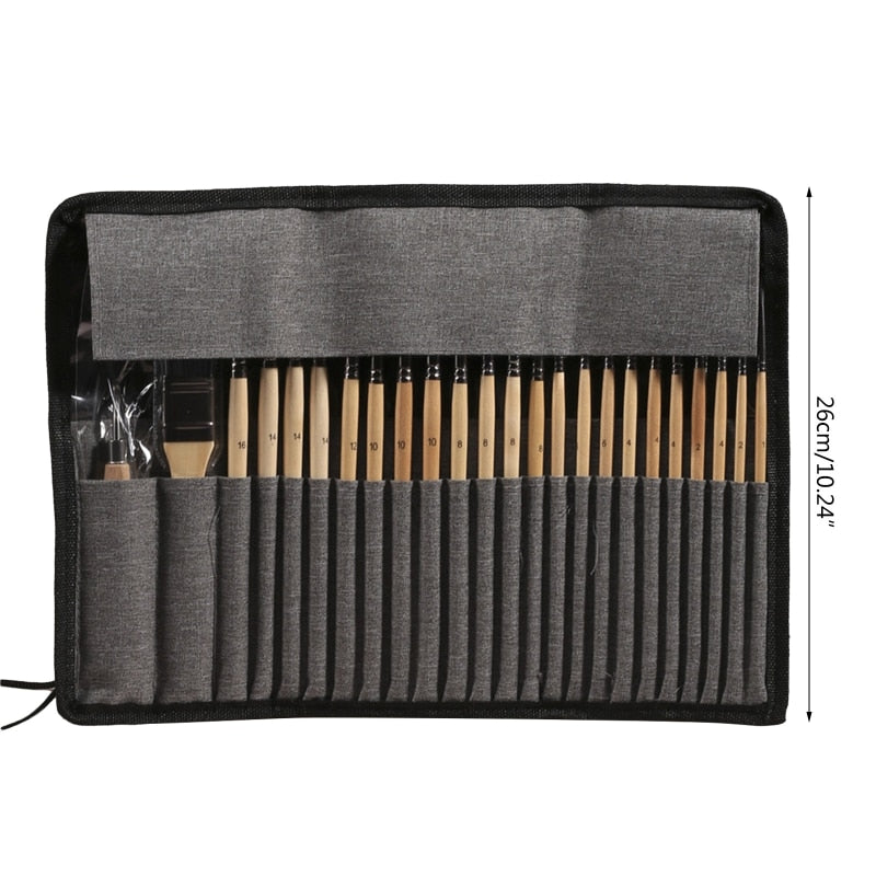 24x Acrylic Paint Brush & Scraper Kit With Carry Bag