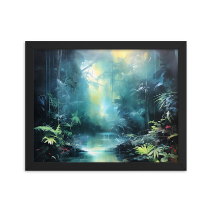 Framed Print Abstract Artwork Dense Misty Jungle And Stream Of Water Truly A Mesmerising Unworldly Scene Oil Painting Style Abstract Art Natural Conversation Starter Framed Poster Nature 11x14"
