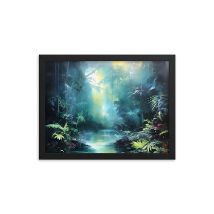 Framed Print Abstract Artwork Dense Misty Jungle And Stream Of Water Truly A Mesmerising Unworldly Scene Oil Painting Style Abstract Art Natural Conversation Starter Framed Poster Nature 12x16"