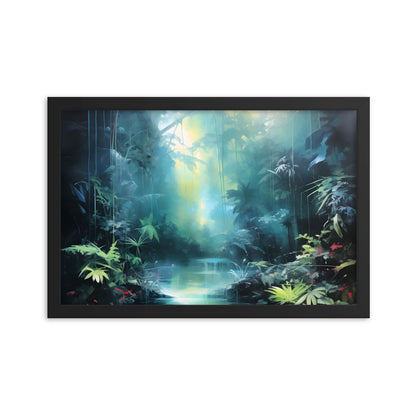 Framed Print Abstract Artwork Dense Misty Jungle And Stream Of Water Truly A Mesmerising Unworldly Scene Oil Painting Style Abstract Art Natural Conversation Starter Framed Poster Nature 12x18"