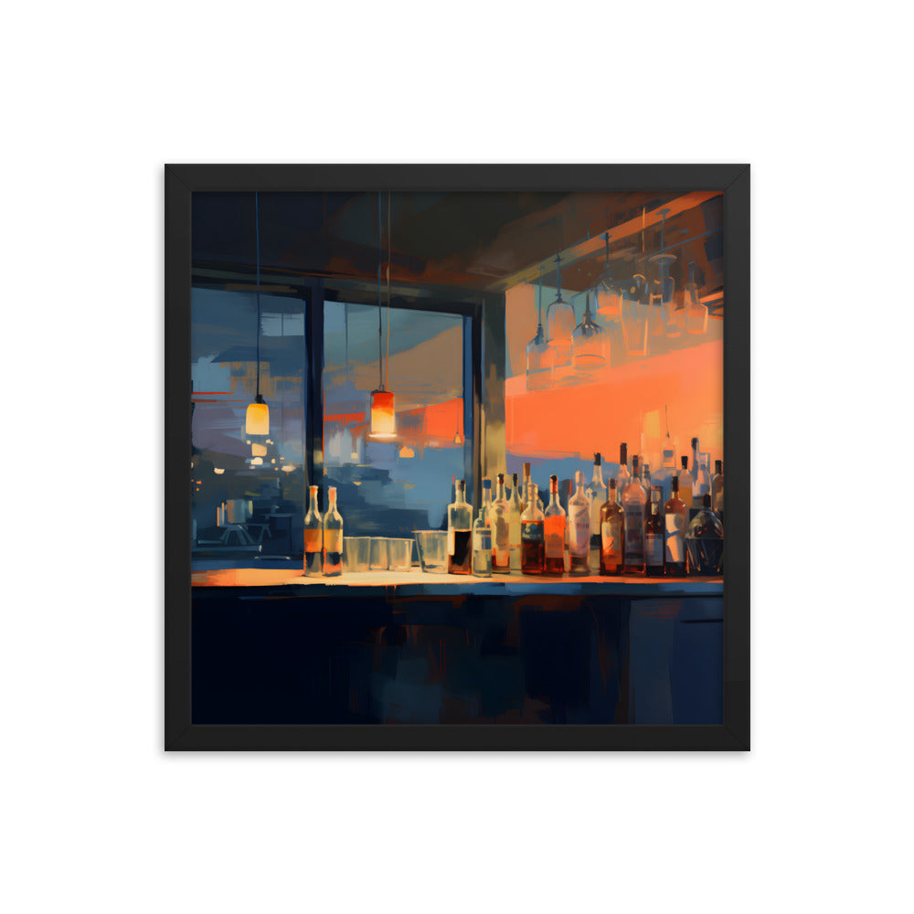 Framed Print Artwork Alcohol Bar Night Life Party Drinking Club Drink Bottles Wine Champagne Lifestyle Framed Poster 16x16"